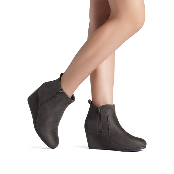 Pointed Toe Suede Wedge Bootie - GREY SUEDE - 1